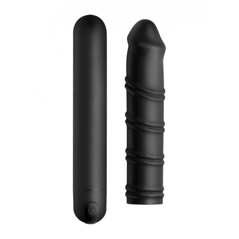 XR Brands | XL Bullet & Swirl Silicone Sleeve | Black