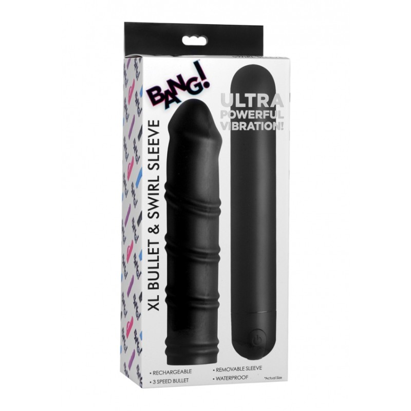 XR Brands | XL Bullet & Swirl Silicone Sleeve | Black