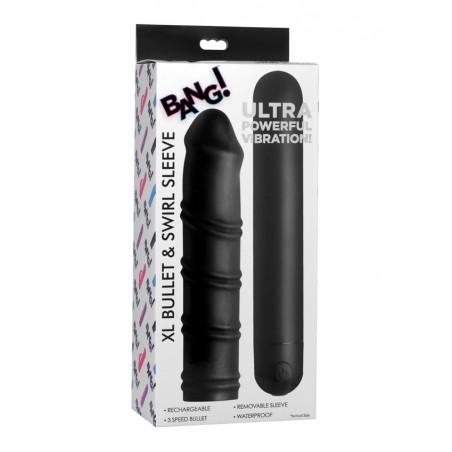 XR Brands | XL Bullet & Swirl Silicone Sleeve | Black