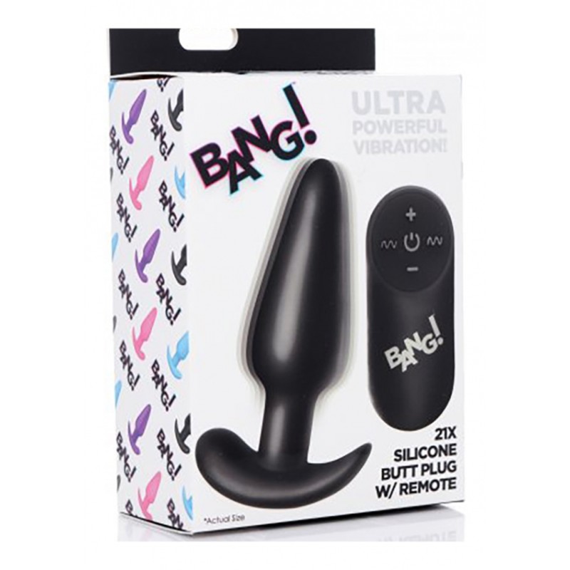 XR Brands | 21X Vibrating Silicone Butt Plug with Remote | Black