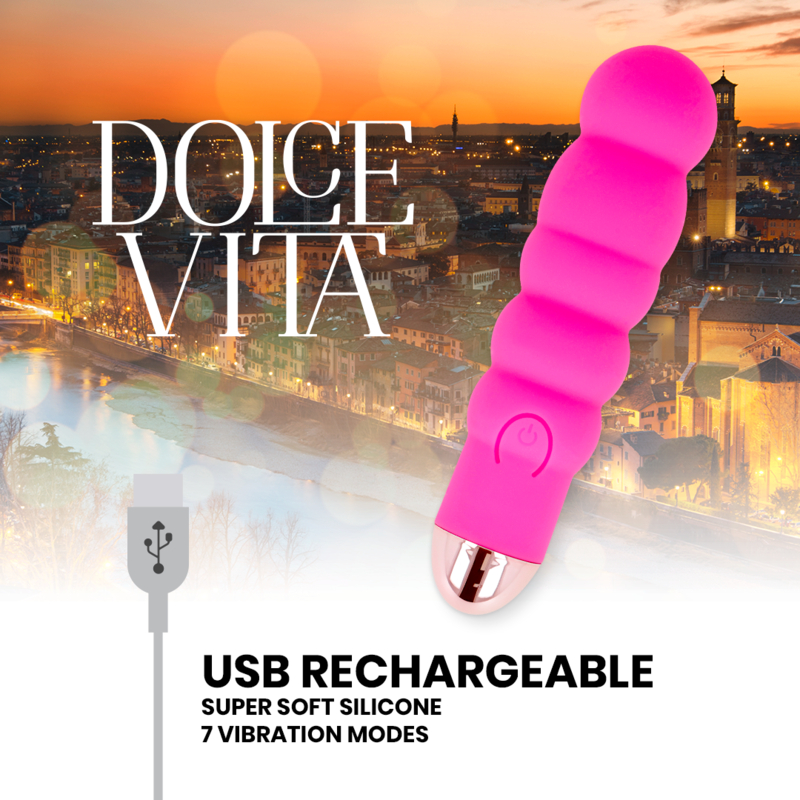 DOLCE VITA RECHARGEABLE VIBRATOR SIX PINK 7 SPEEDS