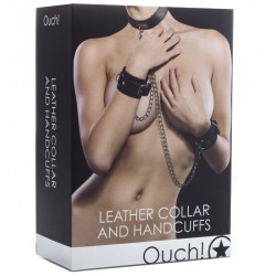 OUTCH: Leather Collar and Handcuffs - Black