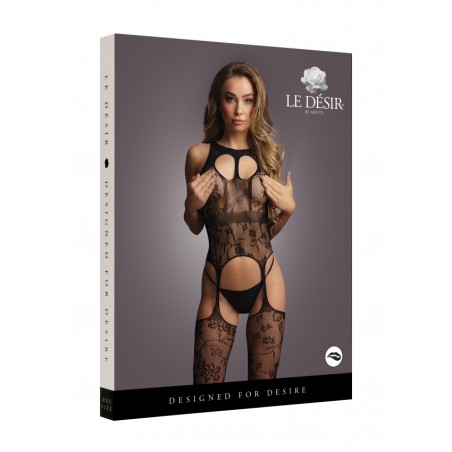 LE DÉSIR | Lace suspender bodystocking with round neck | Μέγεθος: S/XL