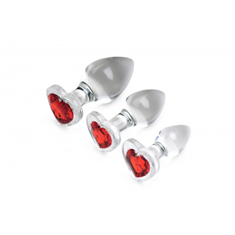 BS | Red Heart Gem Glass Anal Plug Set