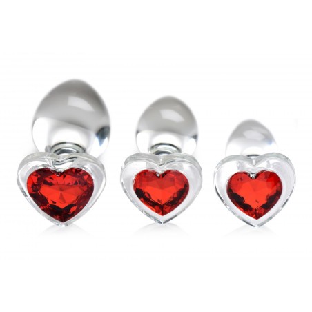 BS | Red Heart Gem Glass Anal Plug Set