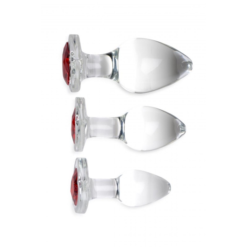 BS | Red Heart Gem Glass Anal Plug Set
