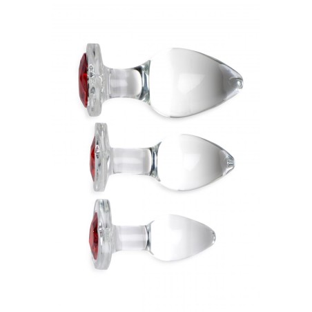 BS | Red Heart Gem Glass Anal Plug Set