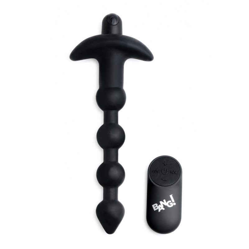 Vibrating Silicone Anal Beads & Remote Control - Black