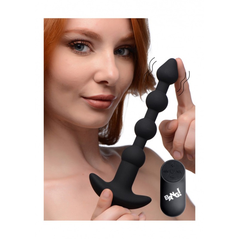Vibrating Silicone Anal Beads & Remote Control - Black