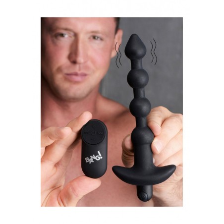 Vibrating Silicone Anal Beads & Remote Control - Black