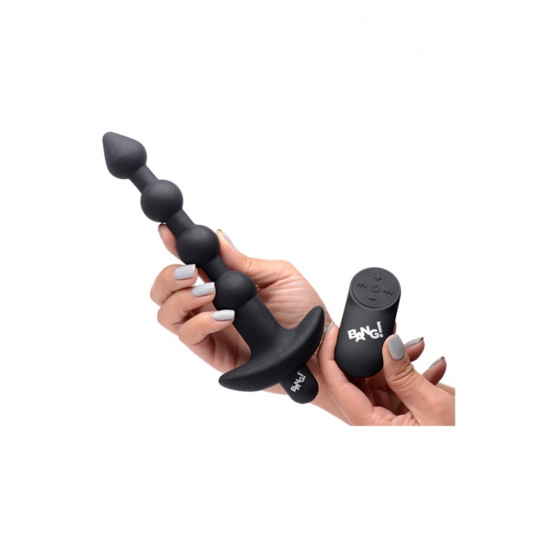 Vibrating Silicone Anal Beads & Remote Control - Black
