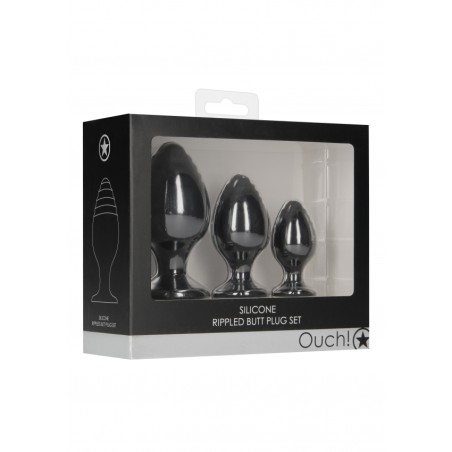 OUCH! | Rippled Butt Plug Set | Black