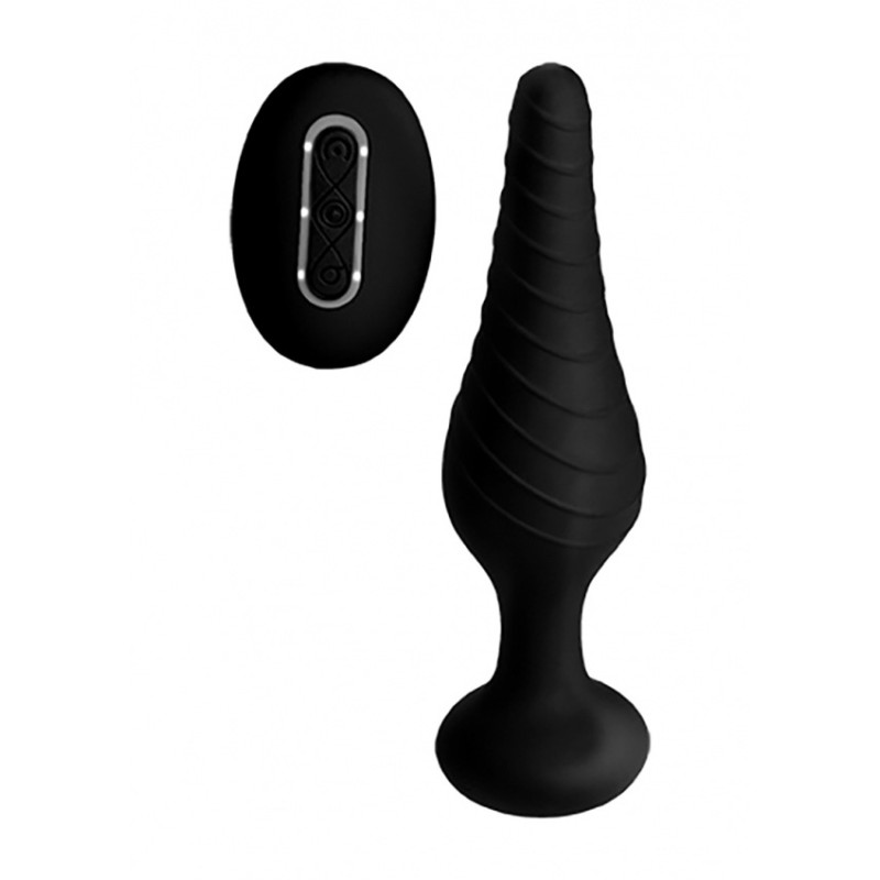Silicone Vibrating Anal Plug with Remote Control - Μαύρο