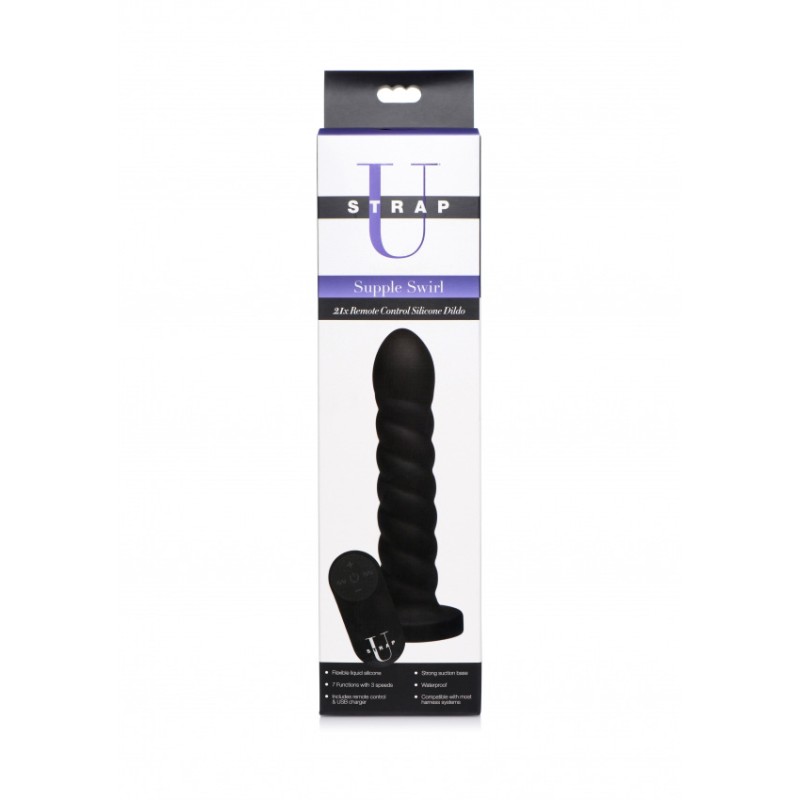 Supple Swirl 21x Remote Control Silicone Dildo - Black