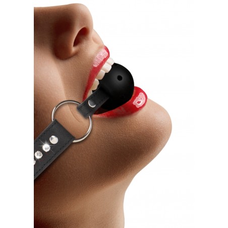 Breathable Ball Gag - with Diamond Studded Straps - Black