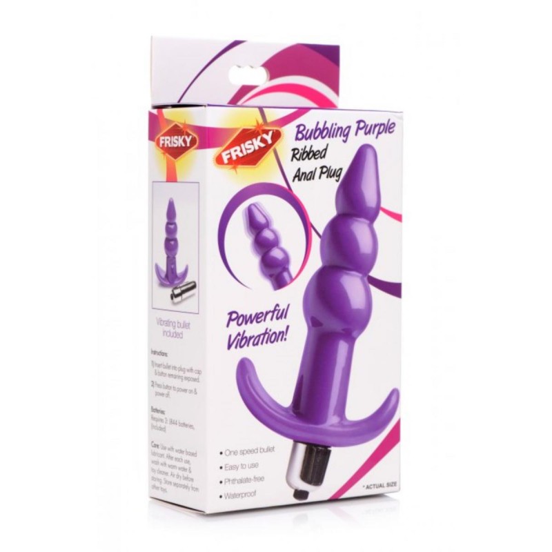Frisky | Bubbly Vibrating Anal Plug With Ribbing | Purple