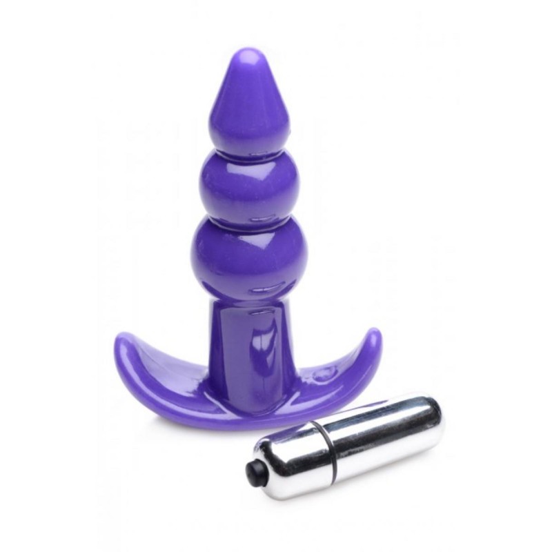 Frisky | Bubbly Vibrating Anal Plug With Ribbing | Purple