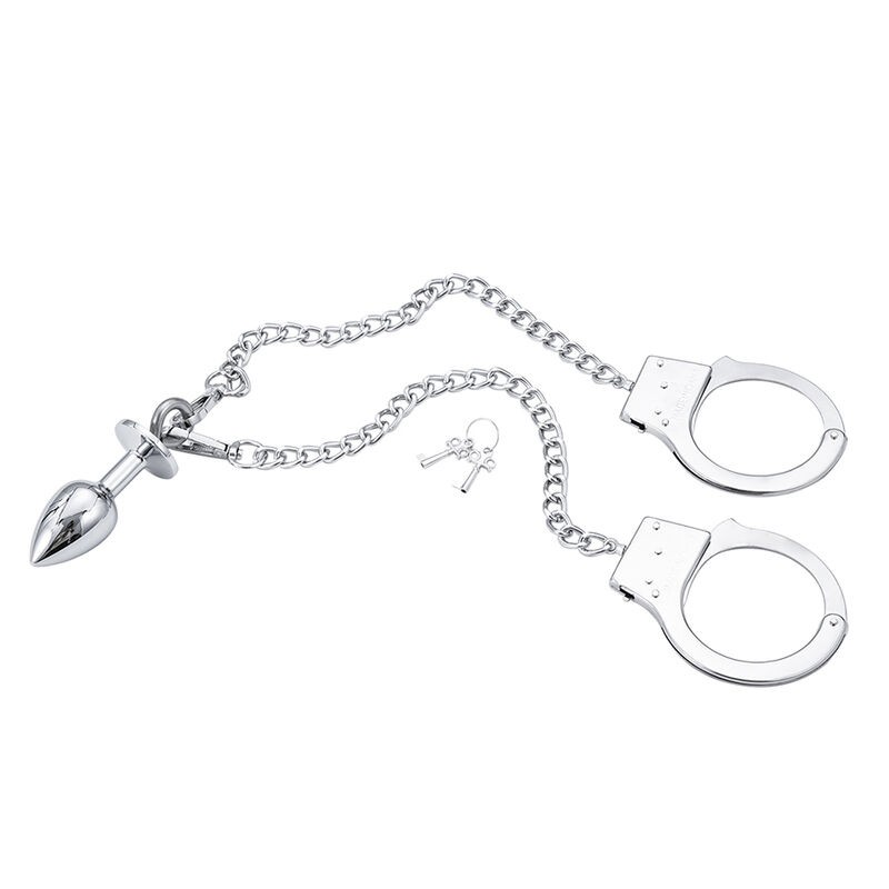 OHMAMA FETISH HAND CUFFS WITH CHAIN AND ANAL PLUG
