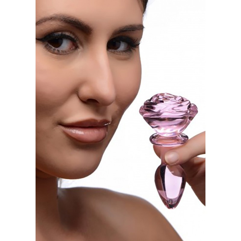 Glass Small Anal Plug - Pink Rose