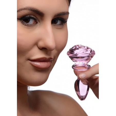 Glass Small Anal Plug - Pink Rose
