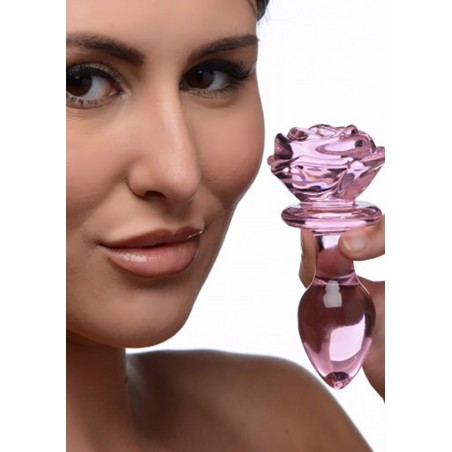 Glass Medium Anal Plug - Pink Rose