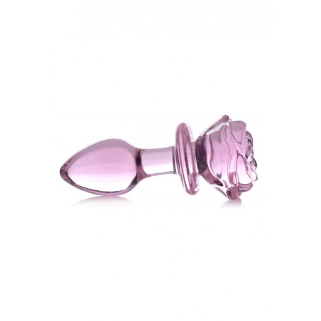 Glass Medium Anal Plug - Pink Rose