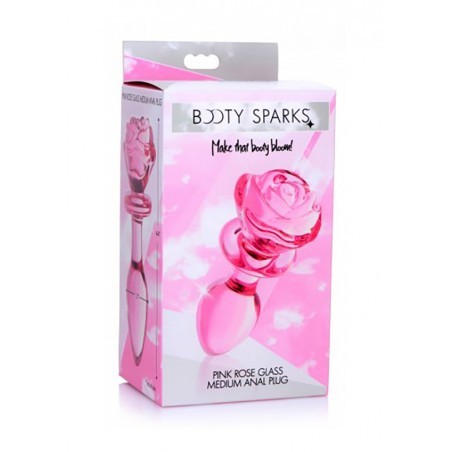 Glass Medium Anal Plug - Pink Rose