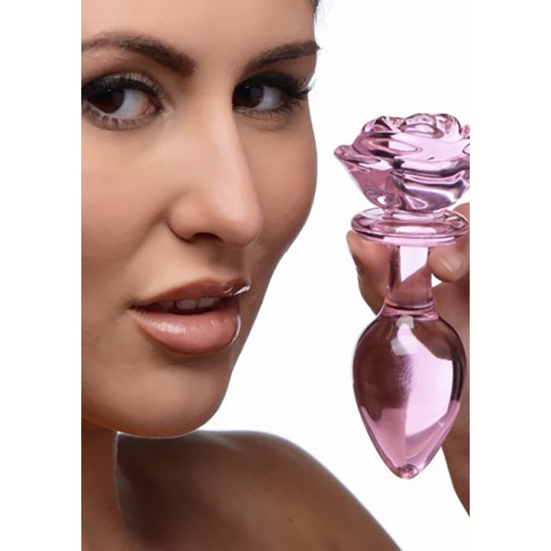 Glass Large Anal Plug - Pink Rose