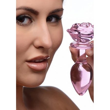 Glass Large Anal Plug - Pink Rose