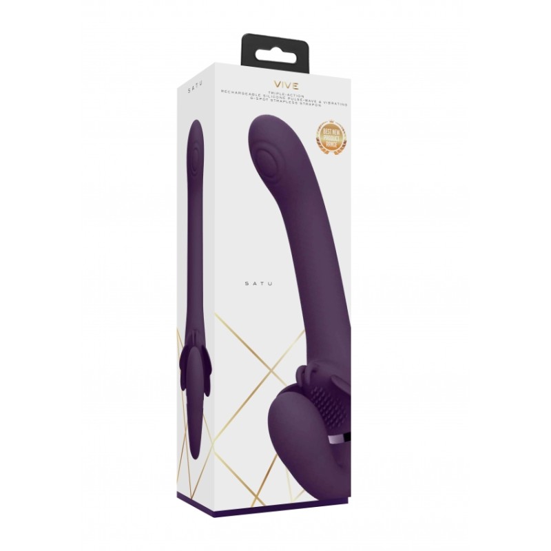 SATU - Pulse-Wave & Vibrating Strapless Strapon - Purple