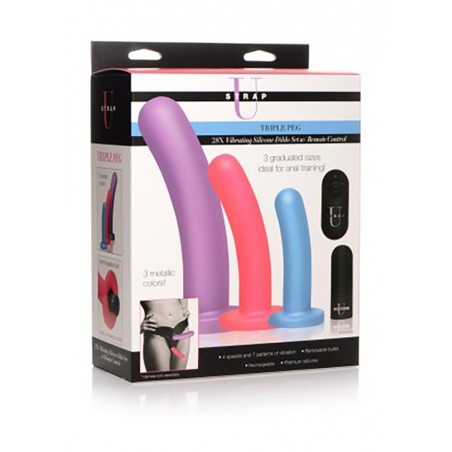 28X Vibrating Silicone Dildo Set with Strap U | Triple Peg