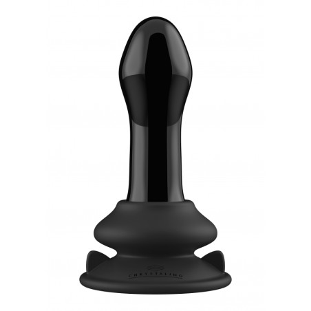 Pluggy | Glass Vibrator with Suction Cup and Remote | 10 Speed Rechargeable | Black