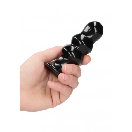 Ribbly | Glass Vibrator With Suction Cup and Remote | Rechargeable 10 Speed | Black