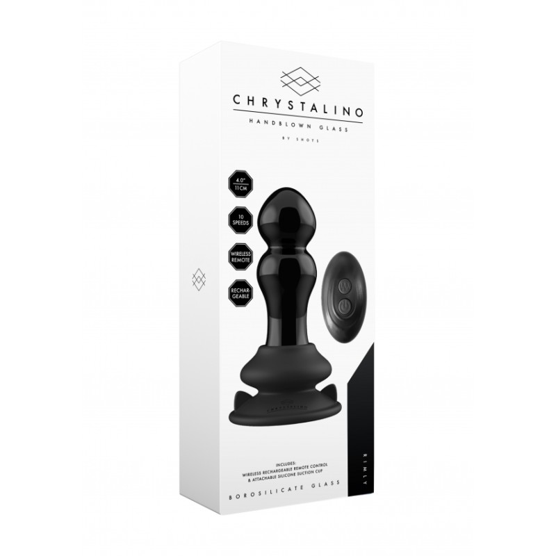 Rimly | Glass Vibrator with Suction Cup and Remote | 10 Speed Rechargeable | Black
