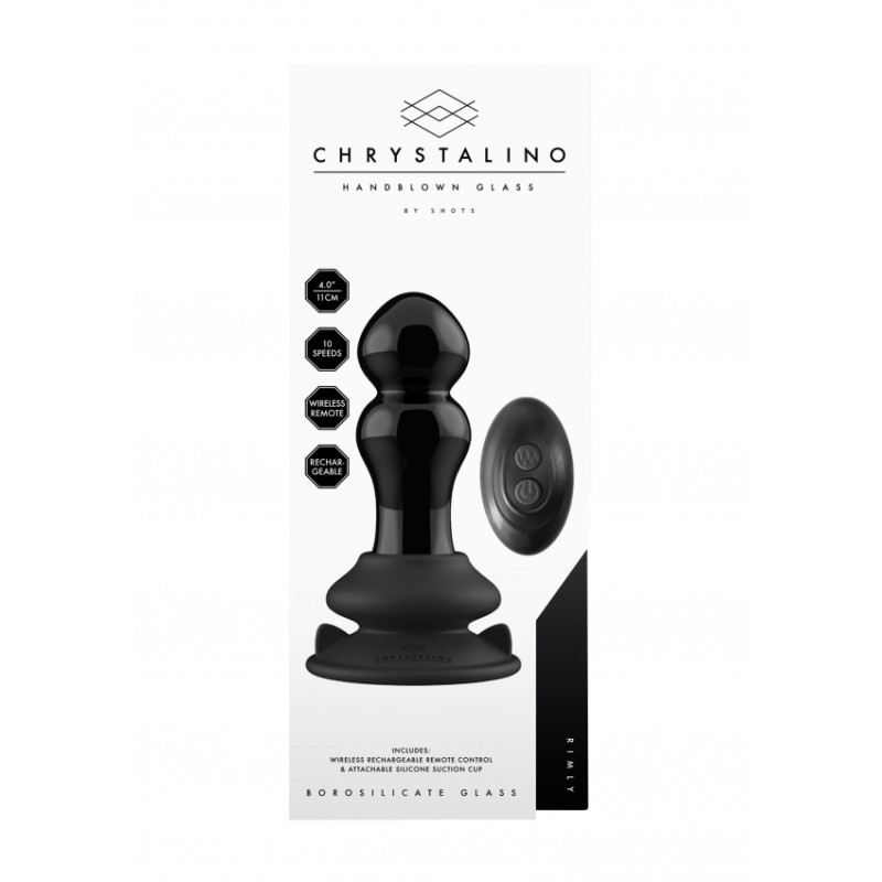 Rimly | Glass Vibrator with Suction Cup and Remote | 10 Speed Rechargeable | Black