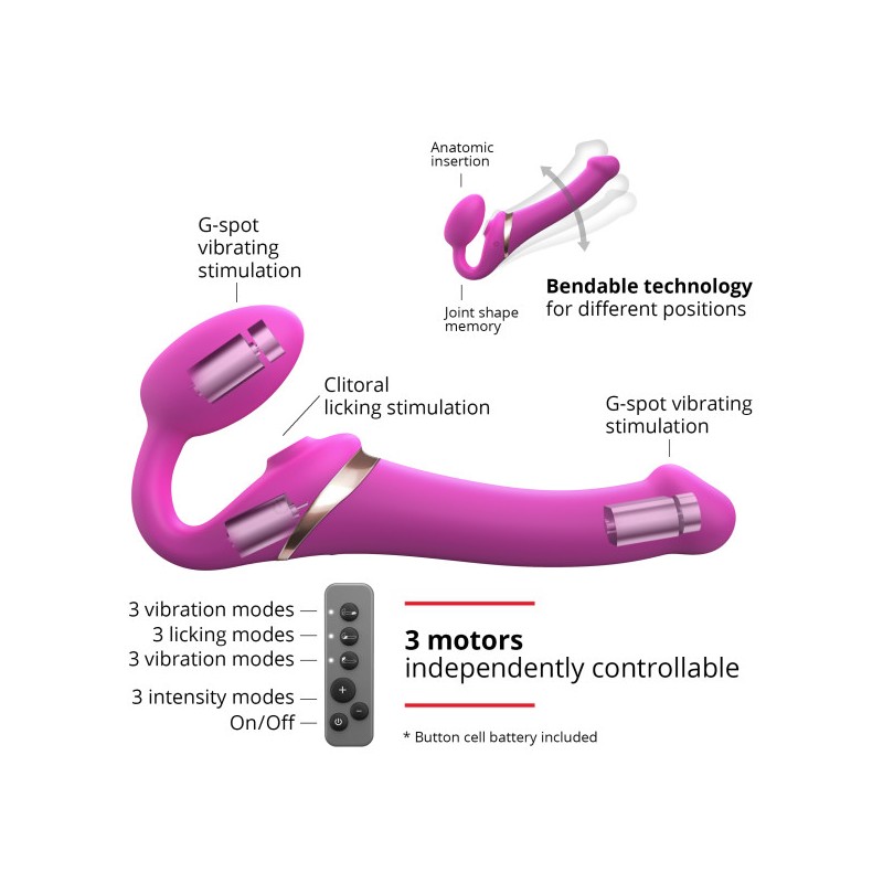 Strapless Stapon | Multi Orgasm Bendable 3 Motor | Extra Large - Fuchsia