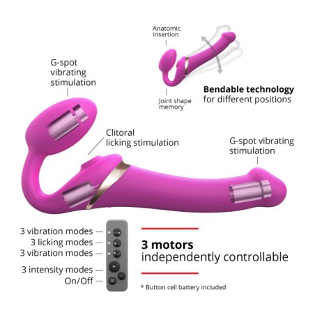 Strapless Stapon | Multi Orgasm Bendable 3 Motor | Extra Large - Fuchsia