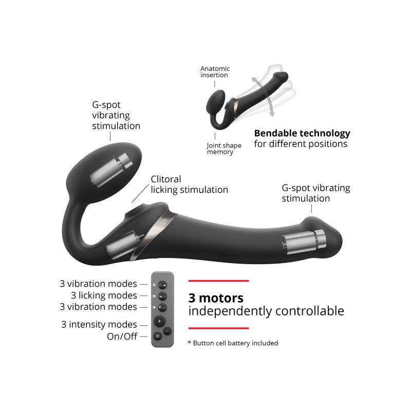 Strapless Stapon | Multi Orgasm Bendable 3 Motor | Extra Large - Black