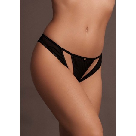 Le Desir Milou Elastic Brief with Open Crotch, Golden Details Black