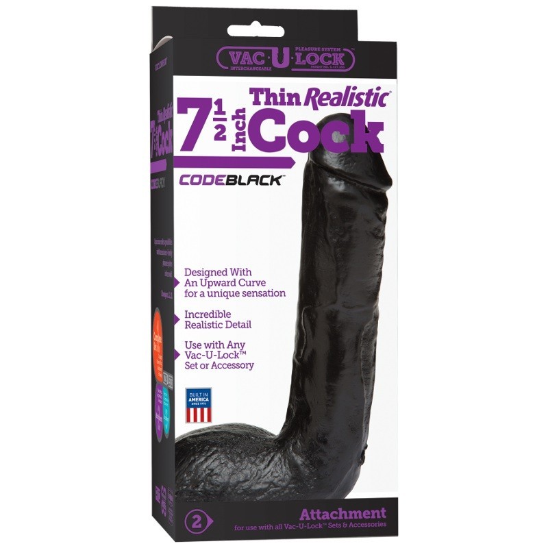 Vac-U-Lock - CodeBlack - 19cm - Thin Realistic Cock