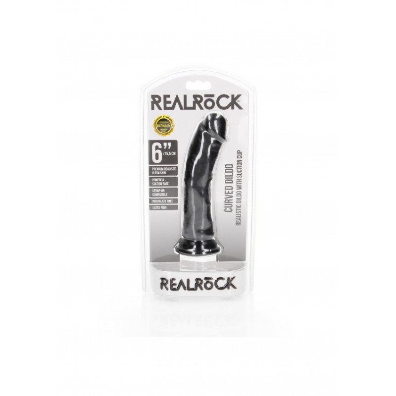 Real Rock, Ultra Skin, Curved ,Realistic Dildo, with Suction Cup, 15cm, Black