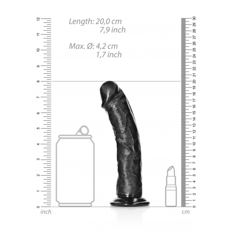 Real Rock, Ultra Skin, Curved, Realistic Dildo, with Suction Cup, 18cm, black