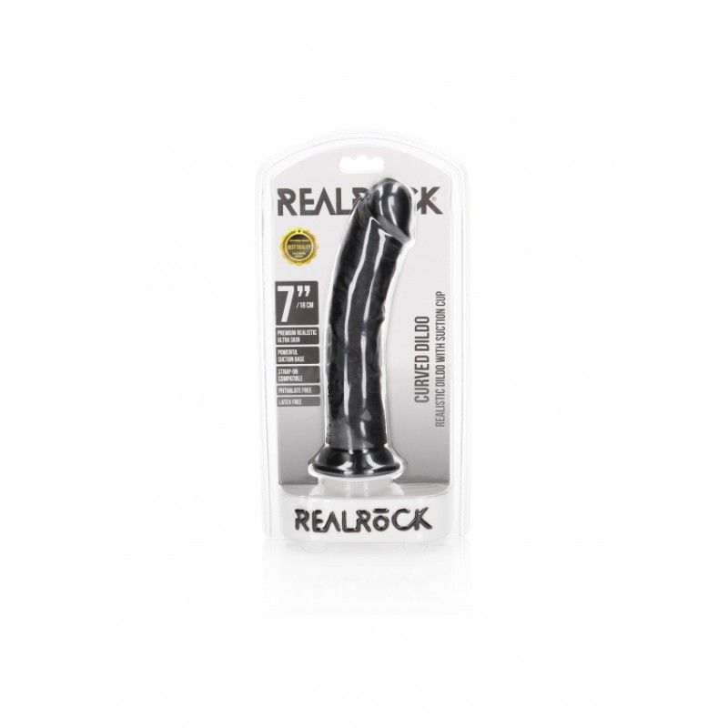 Real Rock, Ultra Skin, Curved, Realistic Dildo, with Suction Cup, 18cm, black