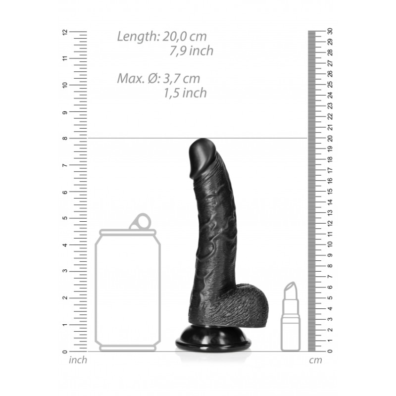 Real Rock, Ultra Skin, Curved, Realistic Dildo, with balls, & Suction Cup, 18cm, black