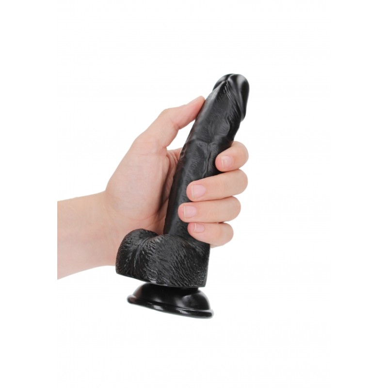 Real Rock, Ultra Skin, Curved, Realistic Dildo, with balls, & Suction Cup, 18cm, black
