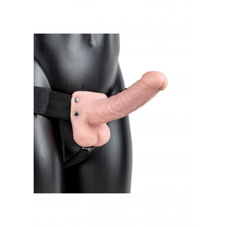 Real Rock, Vibrating, Hollow, Strap-on, with Balls, 18 cm, Flesh