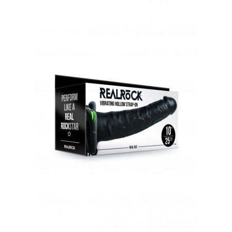 Real Rock, Vibrating, Hollow, Strap-on, with Balls, 25cm, black