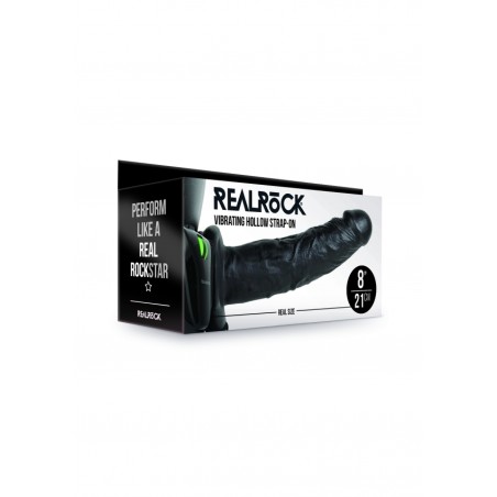 Real Rock, Vibrating, Hollow, Strap-on, with Balls, 21cm, black