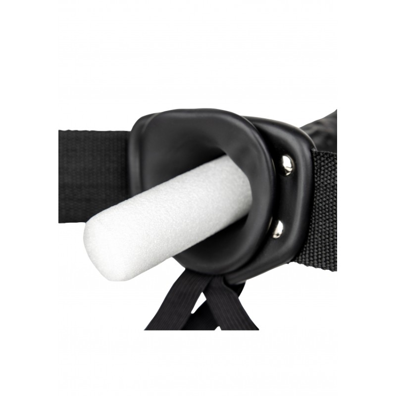 Real Rock, Vibrating, Hollow, Strap-on, with Balls, 16cm, black