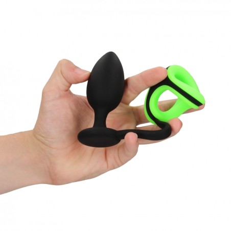 OUCH, Butt Plug, with Cock Ring, & Ball Strap, Glow in the dark